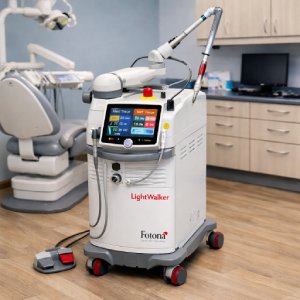 Orthodontist in Monrovia showing a young patient her smile in a hand mirror during a friendly dental visit